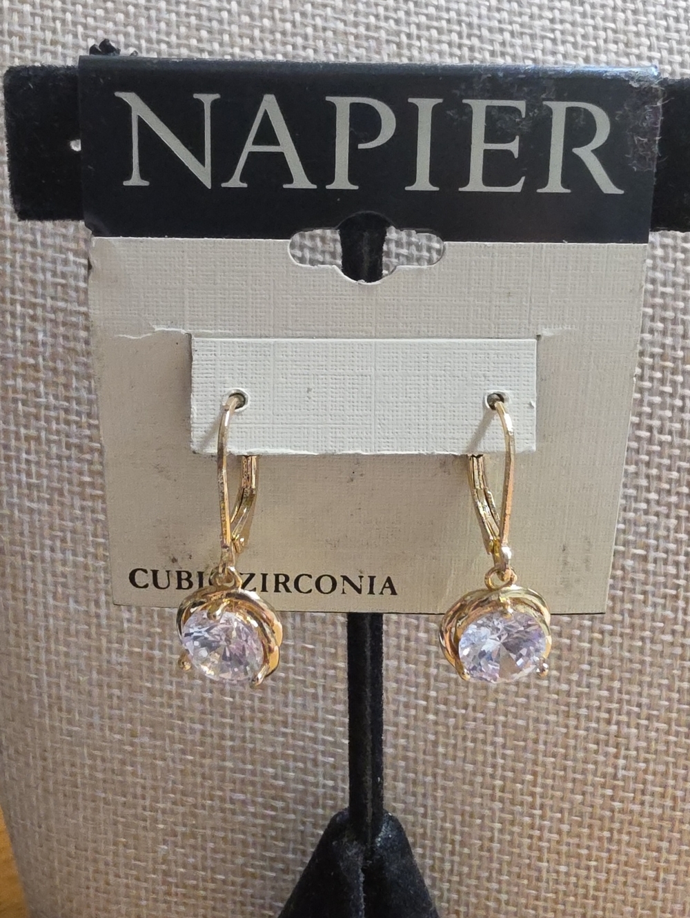 Napier Gold Tone Cubic Zirconia Leverback  Drop Earrings